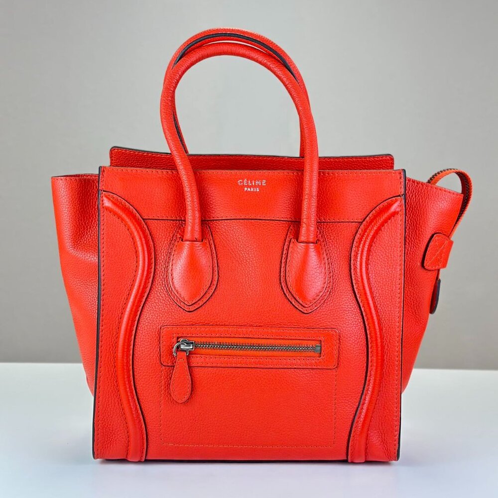 Celine Orange Leather Tote Shoulder Bag